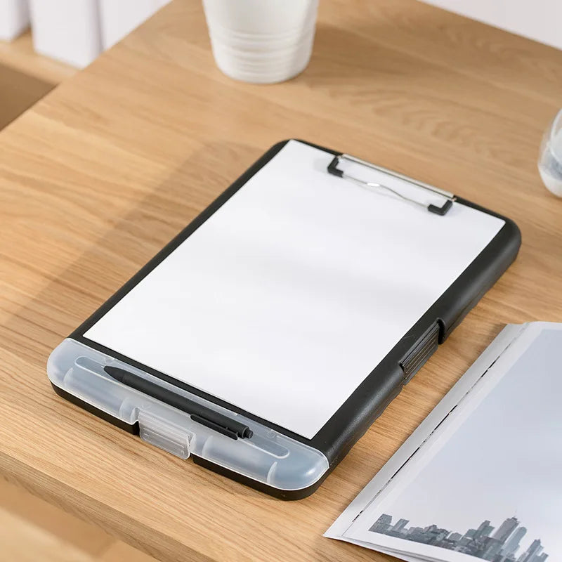 Hemasa Multifunctional file box a4 with pen slot transparent desktop file organizer box board clip plastic writing board