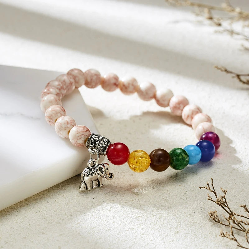 Kolmsta 7 Chakra Reiki Prayer Healing Balancing Bracelet Elephant tree of Life Natural Beads Bracelets Yoga Meditation Jewelry