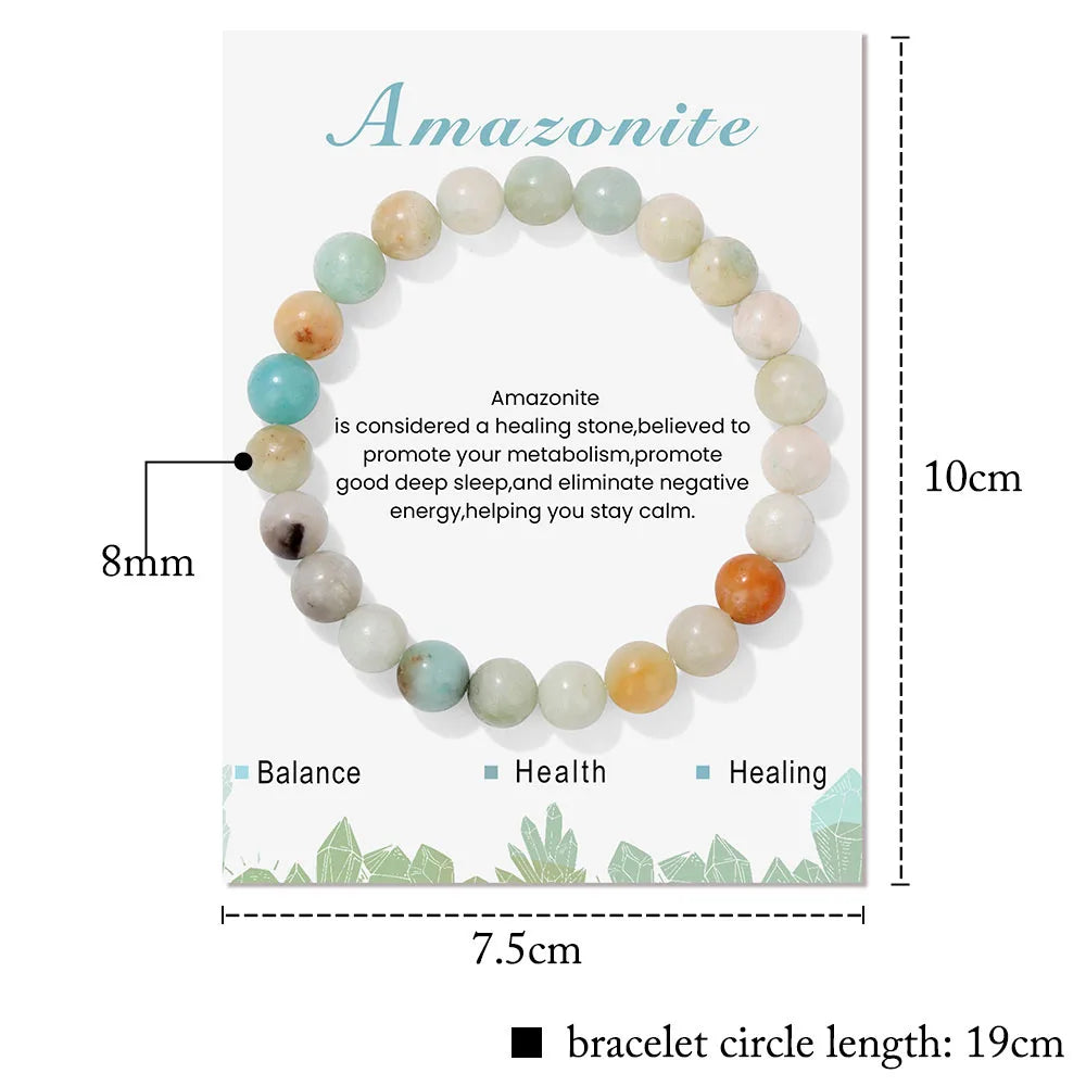 Heamsa 8mm Natural Stone Beads Bracelet  /Amethysts/ Lapis Lazuli/ Rose Pink Quartz's Crystal Stretch Bracelet With Card For Women Men Gift