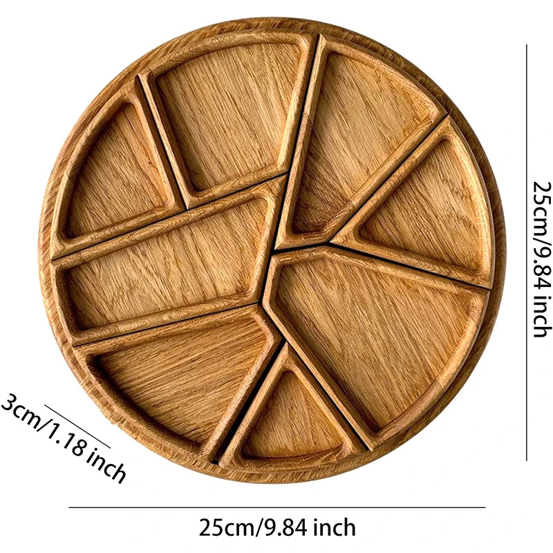Tejesa  Divided Wood Serving Tray Snack Dessert Platter Fruit Appetizer Serving Plate Serving Platter Round