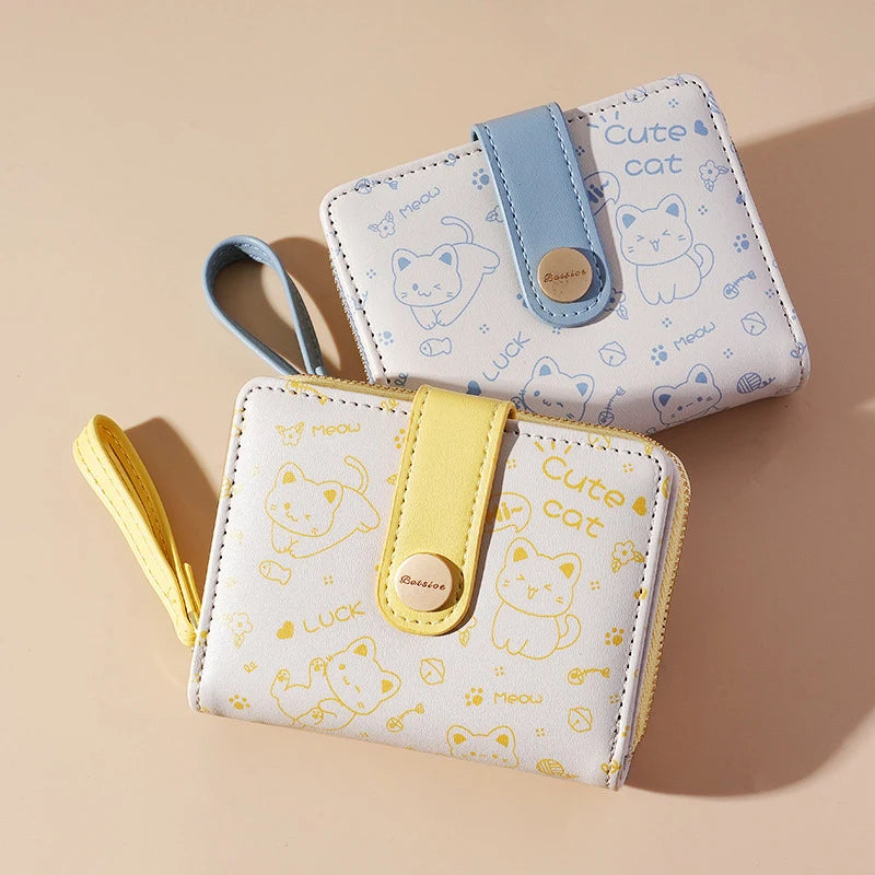 Cat Wallets Fashion Cute Cartoons Luxury Women'S Small Wallet Leather Short Card Hold Package Female Wallet Coin Purse For Women
