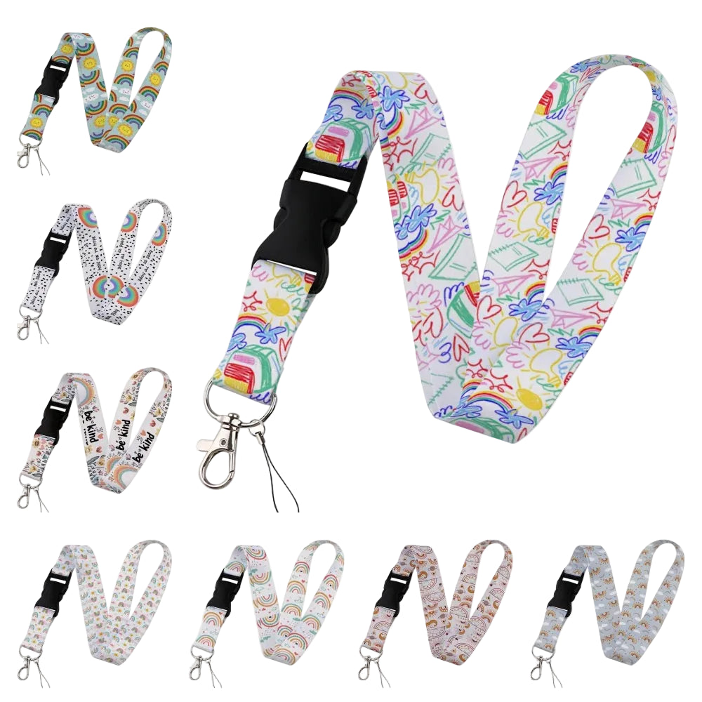 Tejesa Beautiful rainbow Lanyard Keys Chain Badge Holder ID Credit Card Pass Hang Rope Lariat Mobile Phone Charm Accessories Gifts