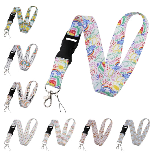 Tejesa Beautiful rainbow Lanyard Keys Chain Badge Holder ID Credit Card Pass Hang Rope Lariat Mobile Phone Charm Accessories Gifts