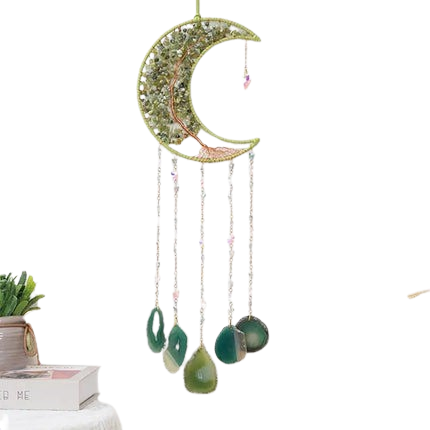 Hemasa Crystal Natural Gemstone Tree of Life Healing Pink Quartz 7 Chakras Grave Agate Stones Reiki Moon Suncatcher Hanging Home Decor