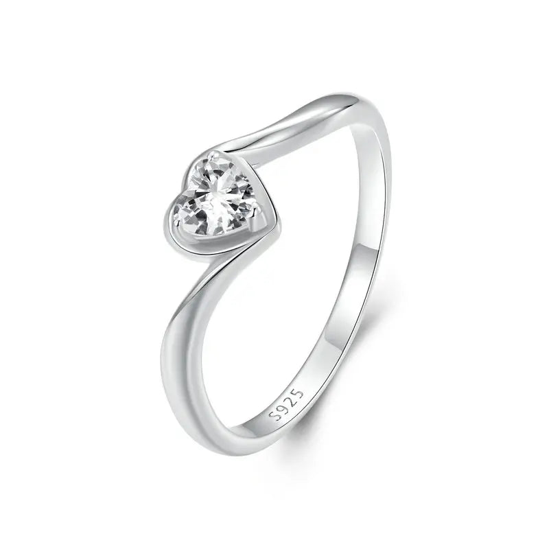 BAMOER White Gold Plated Heart-shaped Moissanite Solitaire Engagement Ring for Women, 925 Sterling Silver VVS1 Wedding Band