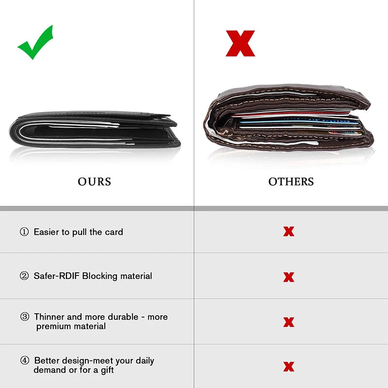Hemasa 100% Genuine Leather RFID Blocking Slim Trifold Men Wallets with Coin Pocket and ID Window Minimalist Wallet for Men