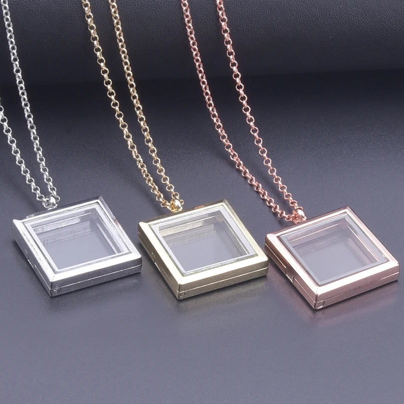 Fashion Neckale for Women Rose Gold Color Glass Floating Locket Alloy Pendant Medallion Photo Collars 60cm O-shape Chain Jewelry