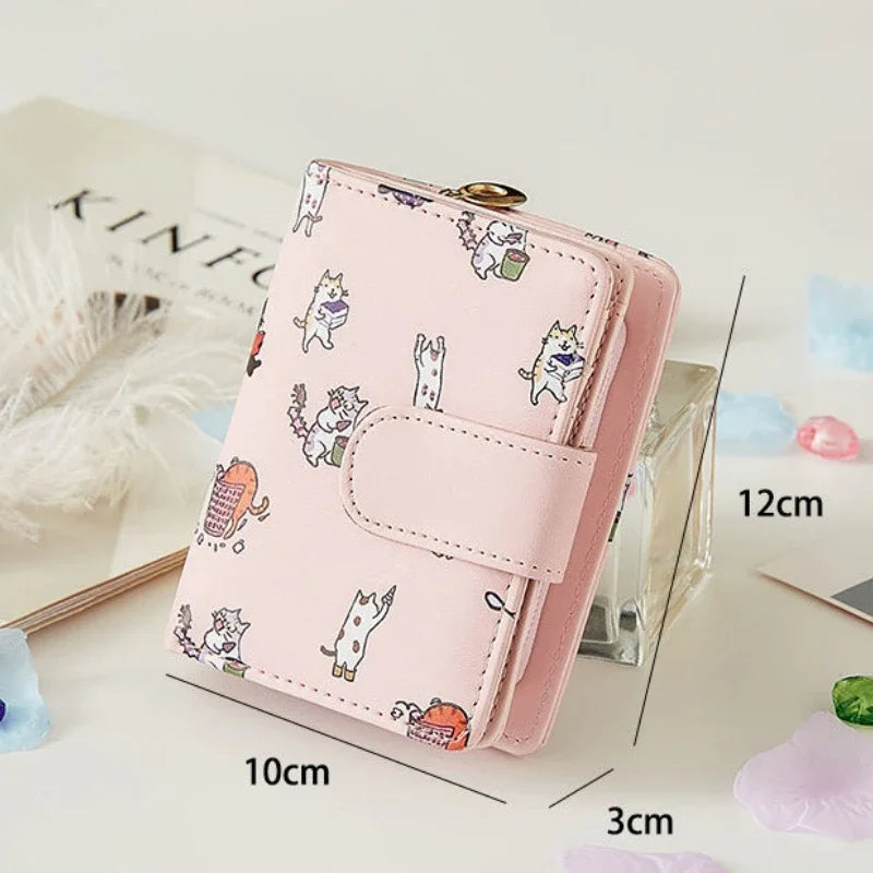 Wallets Women Cartoon Printed Money Bags Womens Sweet Pink Kawaii Mini Bags Coin Purse Card Holder Fashion Girls Foldable New