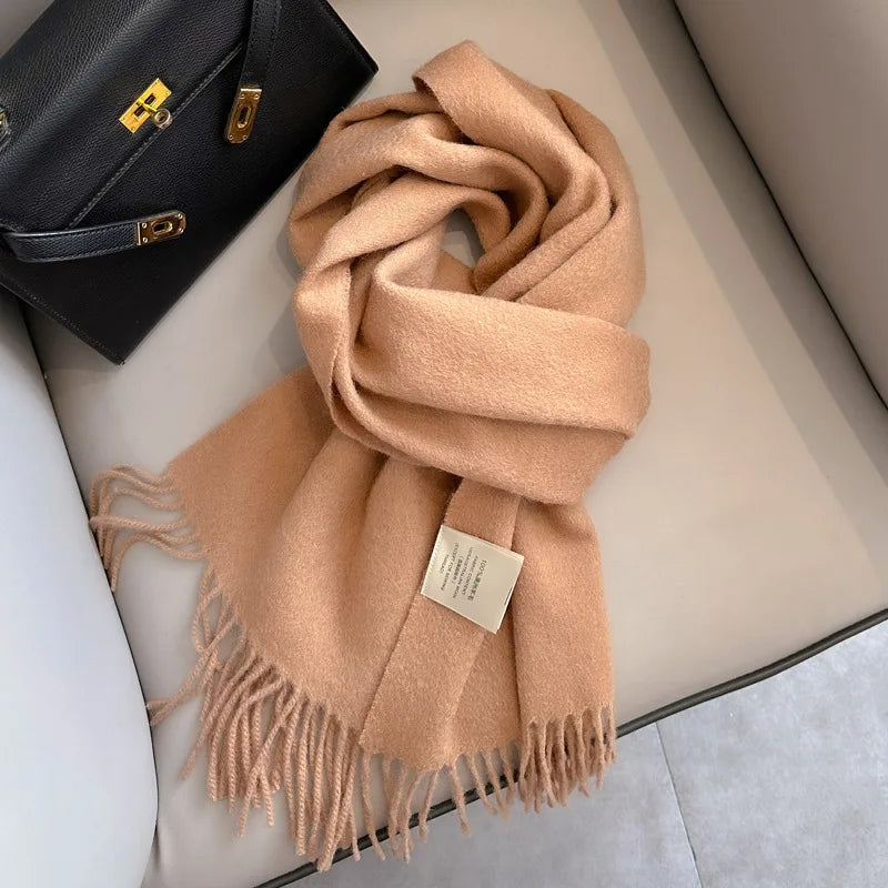 China Red Pure Wool Scarf Women's Autumn and Winter Warm Mother Scarf Light Luxury High-end Fringed Shawl