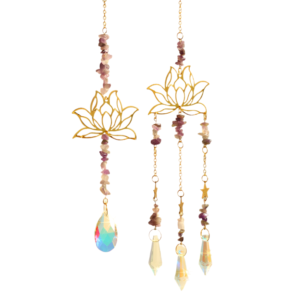 Hemasa 2Pcs Suncatcher Amethyst Lotus Decor Natural Stone Reiki Sun Catcher Window Crystal Prism