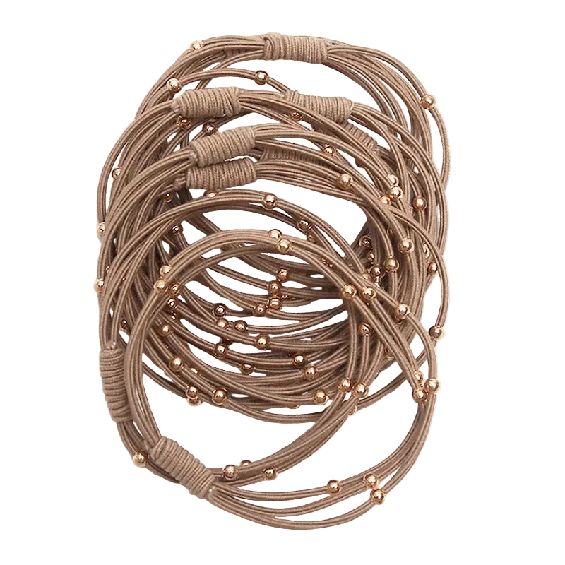 Tejesa 10PCS Korean Women Elastic Hair Rubber Bands  for Girs /Golden Plated Beads Hair Scruchies Hair Tie/Holder
