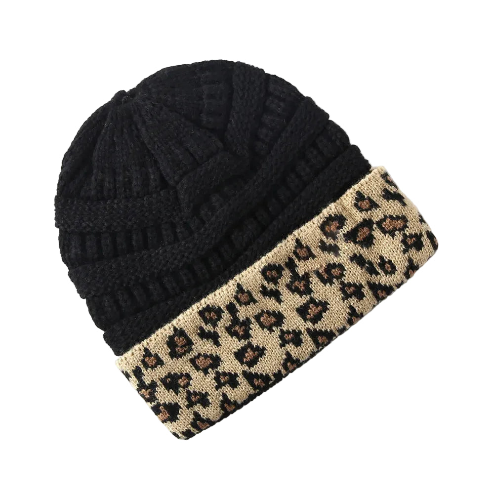 Tejesa Autumn and winter plush woolen hat/  Women's adult warm leopard print knitted hat