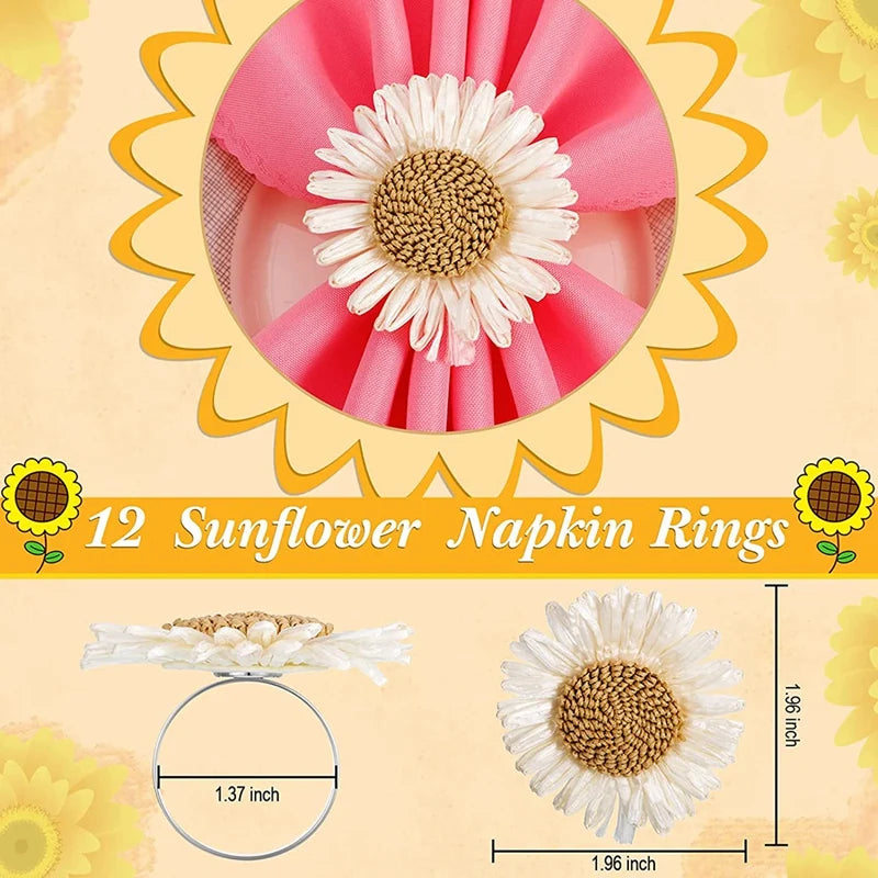 Hemasa 12Pcs Flower Napkin Rings/ Floral Napkin Rings /Sunflower Daisy  Napkin Rings