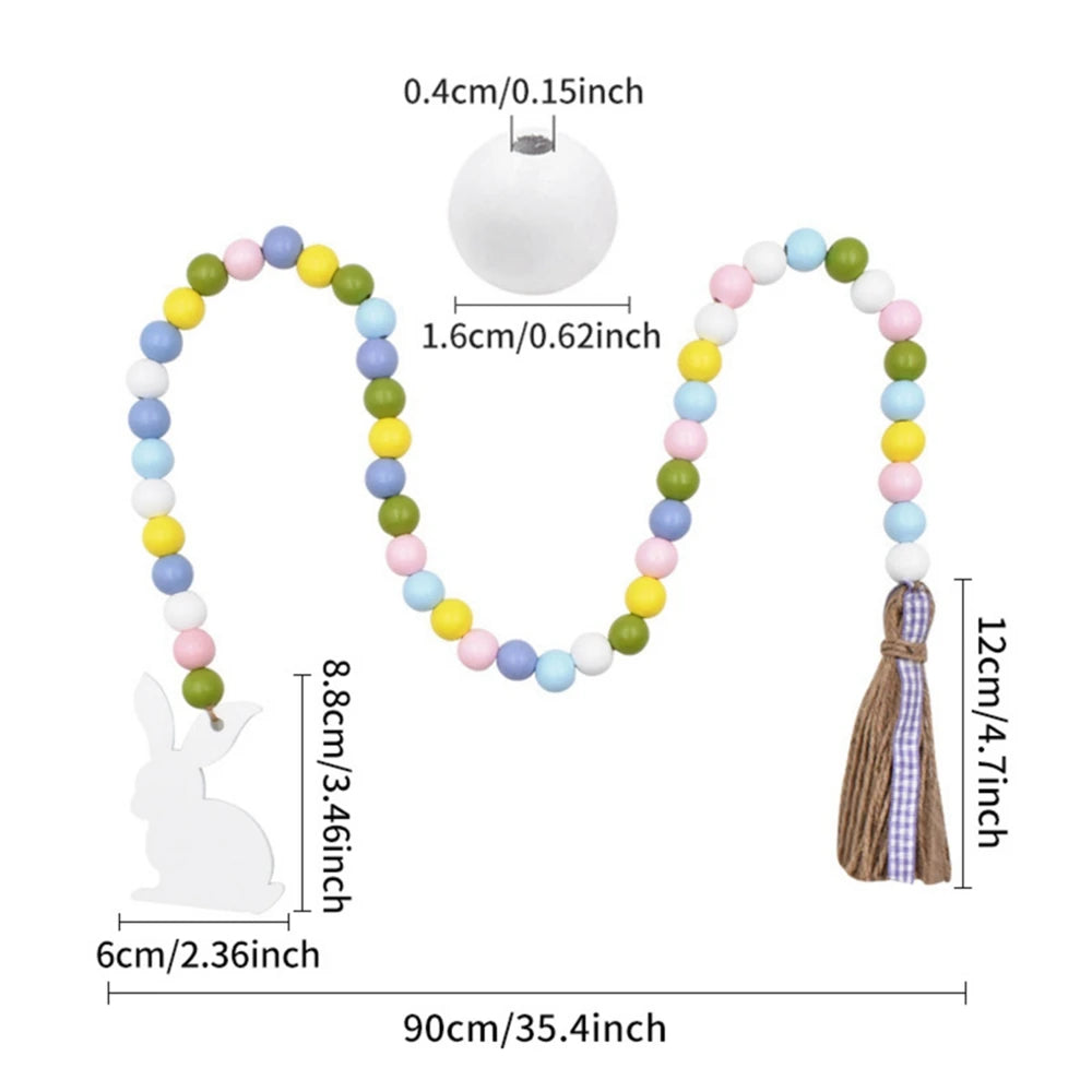 Spring Wood Bead Garland with Tassels Farmhouse for Tiered Tray Decorations Holiday Country Rustic Prayer Deration