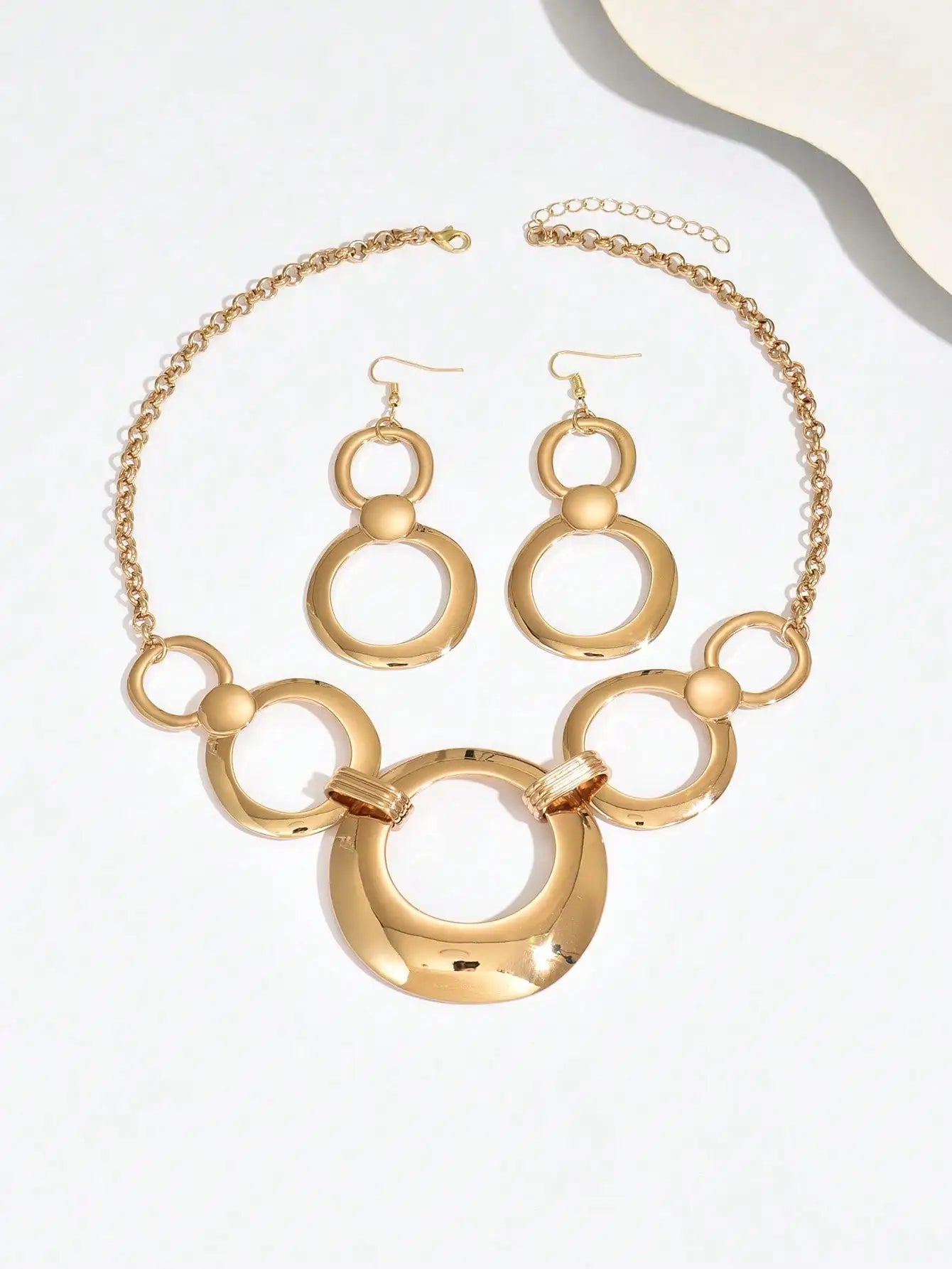 Gold Multi-Layer Ring Necklace And Earring Set 2026 New Style Simple High-End Stacked Design Versatile Daily Gift Jewelry