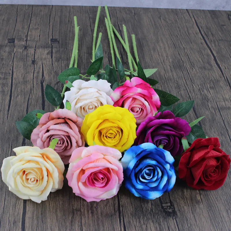 Hemasa 10Pcs Artificial Velvet Rose Flower Branch Wedding Decor Party Scence Layout Bride Holding Flowers Home Decoration Rose Flowers