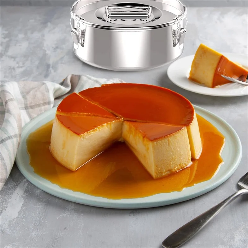 Hemasa Flan Pan Mold, Stainless Steel Flan Mold with Lid - Flan Maker for 6 Quart Pot