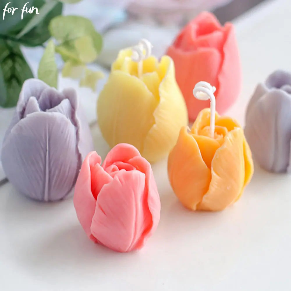 For Fun 3D Tulip Bud Silicone Candle Mold Scented Candles Handmade Soap Mold DIY Chocolate Fondant Baking Products Molds Decor