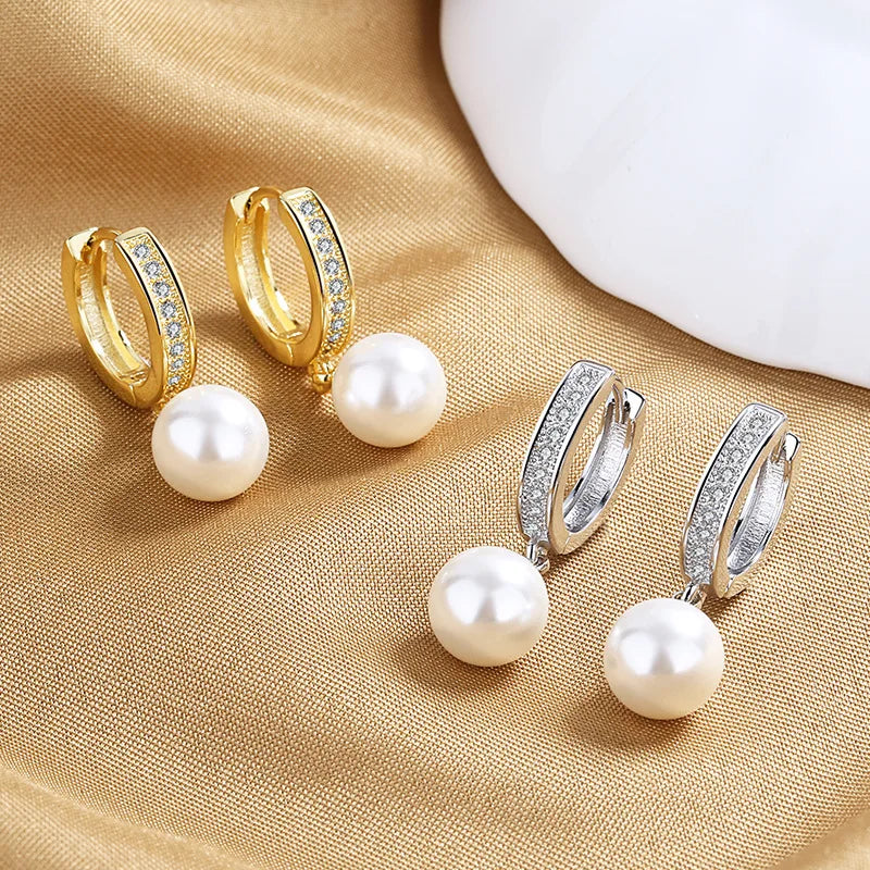 New Fashion Simulated Pearl Women's Earrings Korean Style Simple Micro-set Zircon Girl Drop Earrings Female Jewelry Accessories