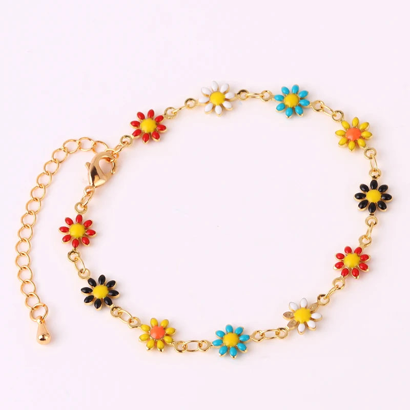 16+5cm Daisy Choker Girl Bracelet For Women Enamel Colorful Jewelry Flower Tennis Chain Boho Party Gift