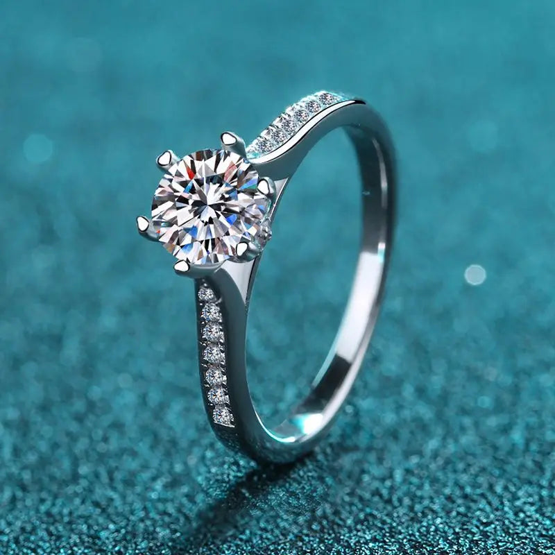 Hemasa sterling silver ring, women's rotating six claw diamond ring, 1 carat Mosang stone