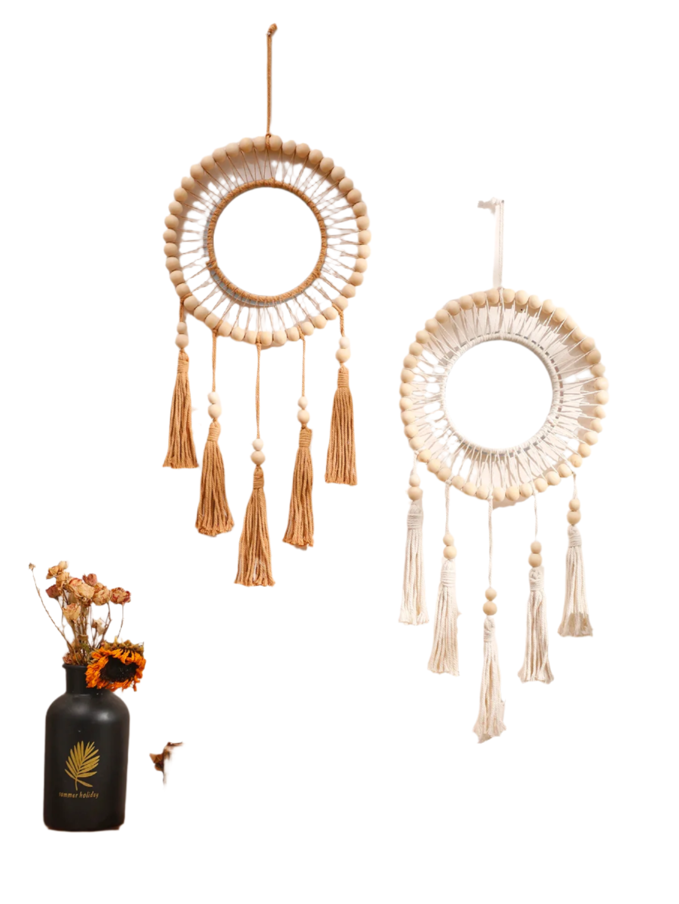 Hemasa Wall Mirror Macrame Wooden Beads Decorative Mirrors Boho Home Decoration Room Decors Aesthetic Wall Art For Living Room