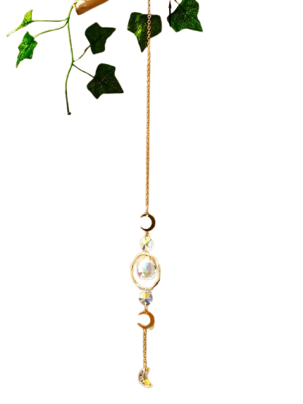 Hemasa Hanging Ornaments Boho Sun Catcher Handmade Art Crystal Sun Catchers with Gold Chain for Window/ Wall or Garden Decor Wind Chimes