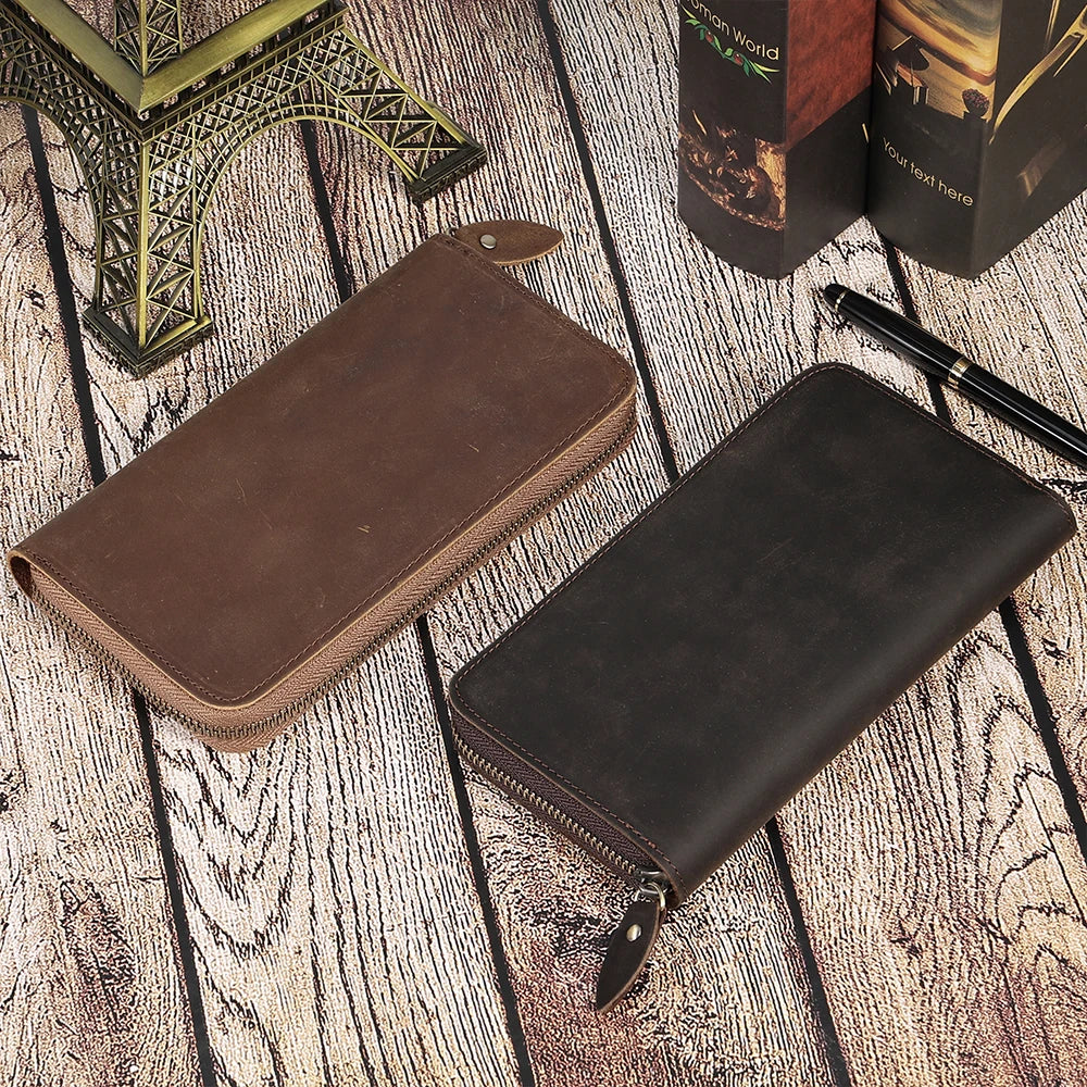 Hemasa  Leather Long Wallets for Men / Credit Card Holder Checkbook Wallet Zipper Coin Pocket Purse for  Male