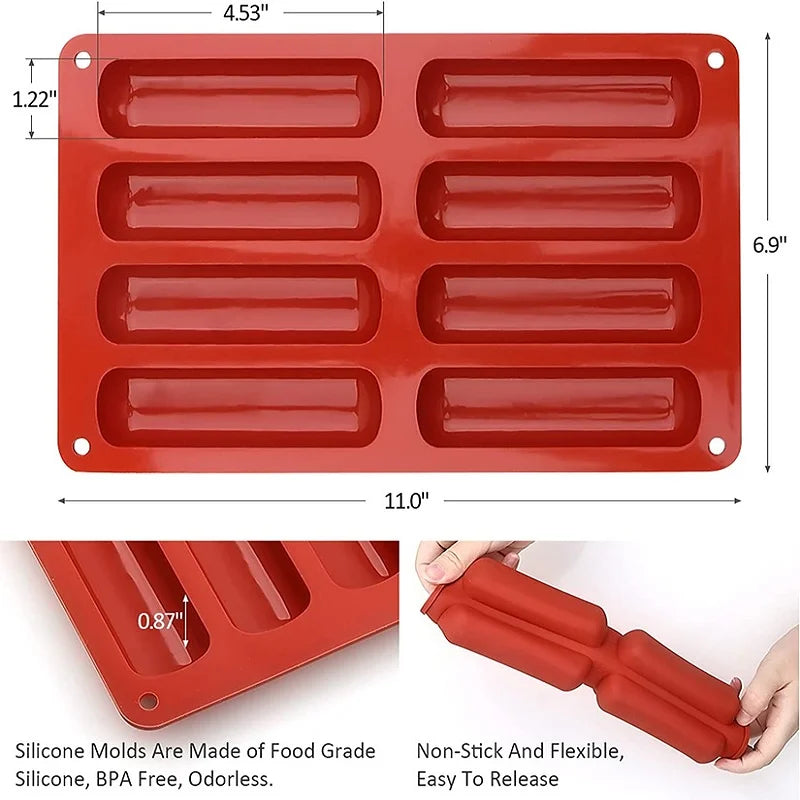 Tejesa 8 Cavity Silicone Cake Mold 3D Long Strip Silione Molds Mousse Cake Silicone Baking Molds French Dessert Chocolate Mold Bakeware
