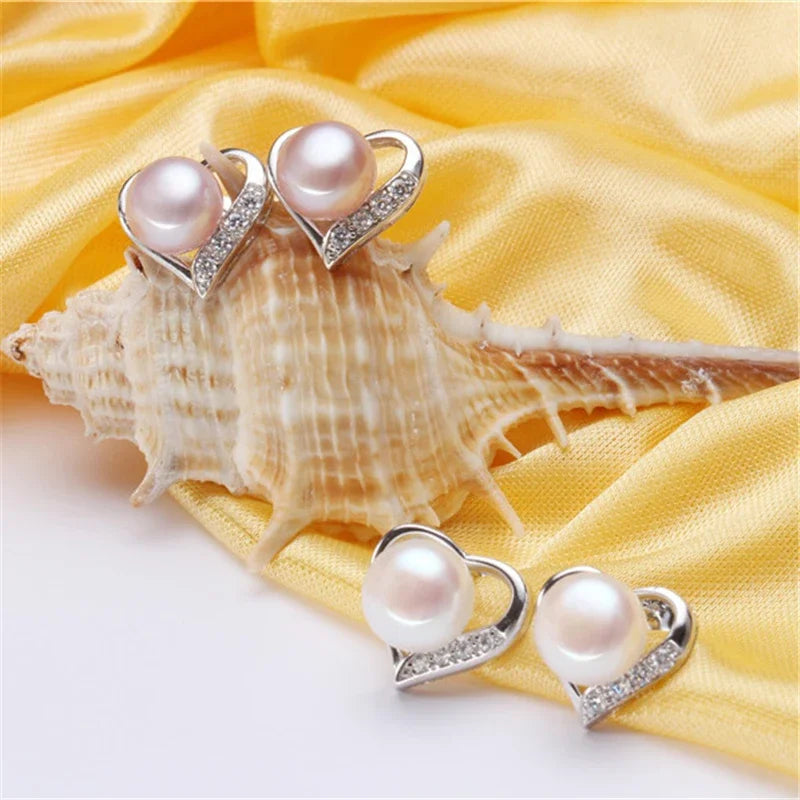 Classic Heart Stud Natural Pearl Earrings 925 Sterling Silver Earrings For Women 100% Genuine Pearl Earings Fashion Jewelry