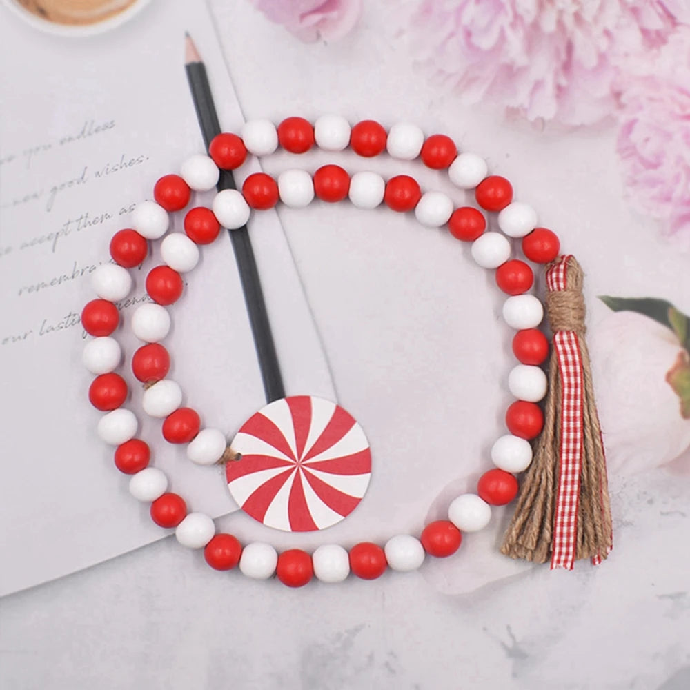 DIY Christmas Wooden Tassel Beads Garland With Wooden Snowflake Car Pendant Wall Hanging Ornaments Crafts Christmas Decoration