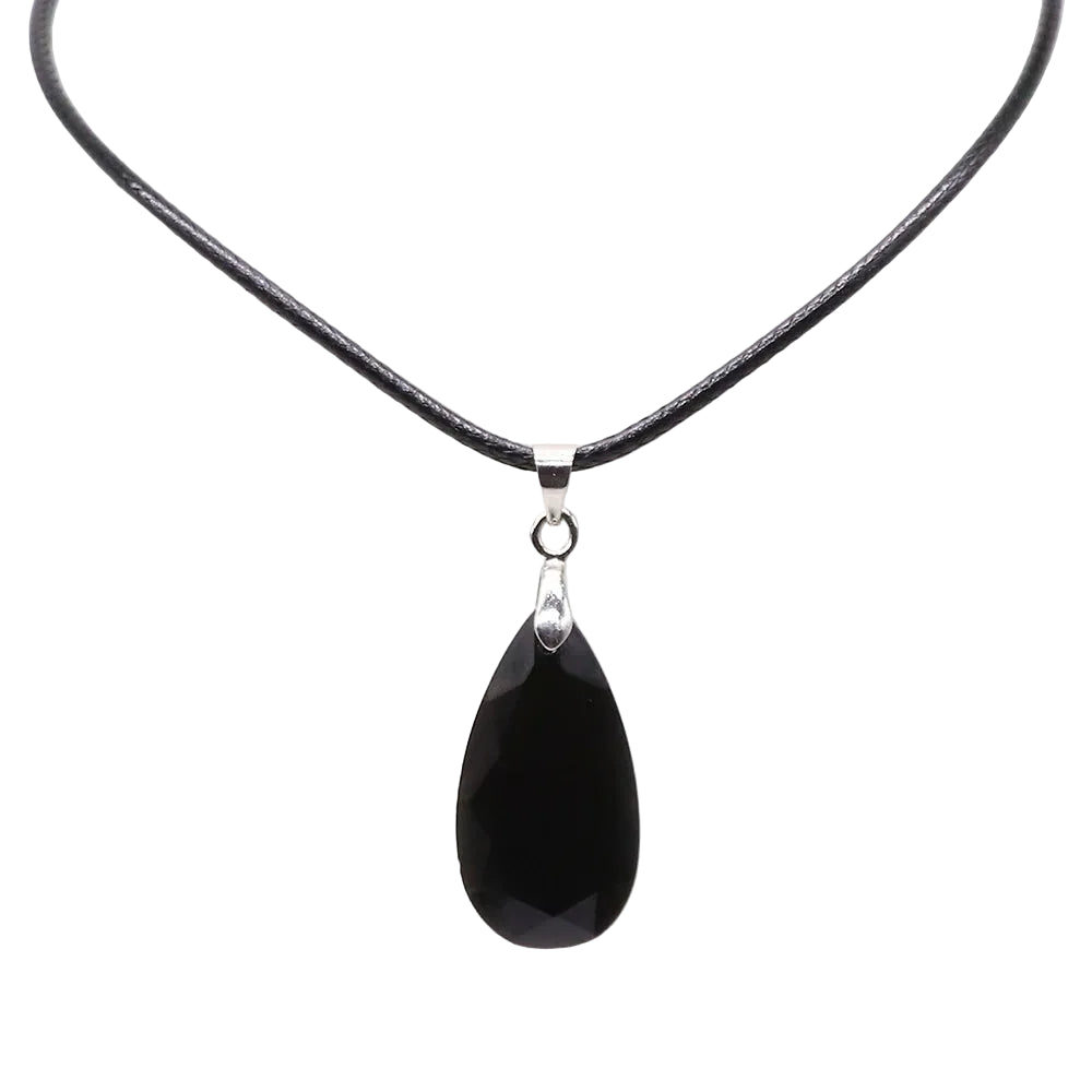 Hemasa 13*24mm Teardrop Shape Faceted Natural Stone Rope Chain Pendant Necklace  Jewelry Suitable for Enhance Fashion Woman Charm
