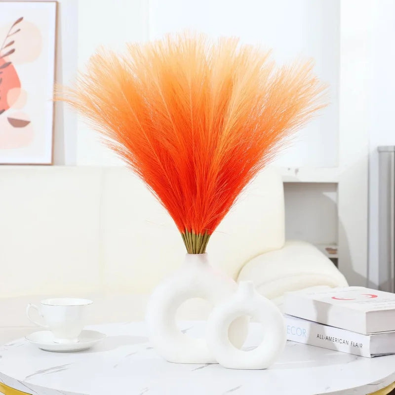 Tejesa 10pcs Gradient Orange Pompas Grass Flower, Arrangement and Vase Filler Artificial Pampas Grass for Boho Home Wedding Decoration