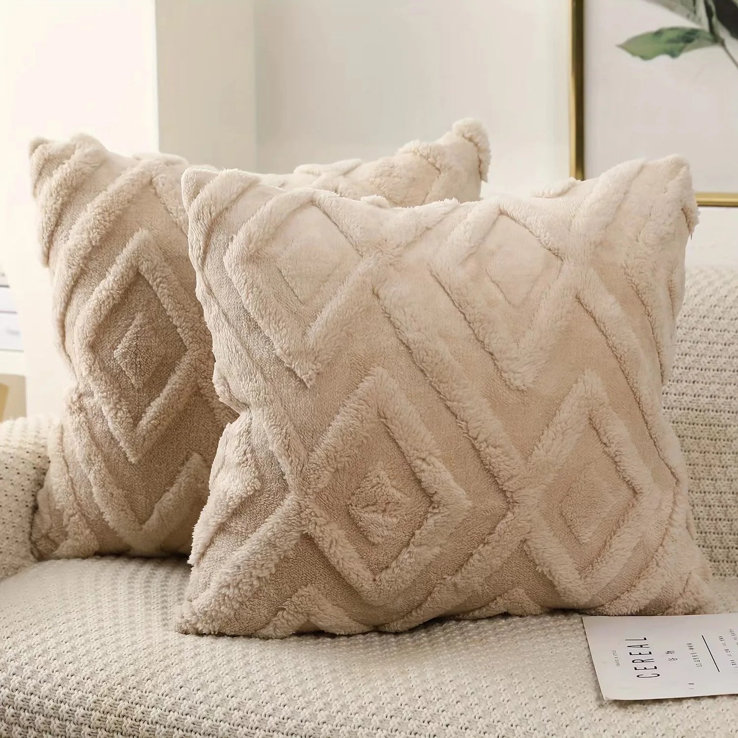 Tejesa  Pieces Flannel Decorative Pillowcase Geometric Diamond Pattern Neutral Style for Living Room And Bedroom Decoration