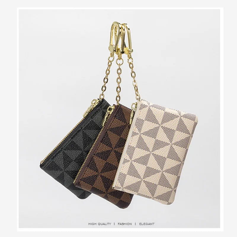 Heamsa Mini Coin Purse Luxury Designer Plaid Leather Small Zipper Wallet Ladies Keychain