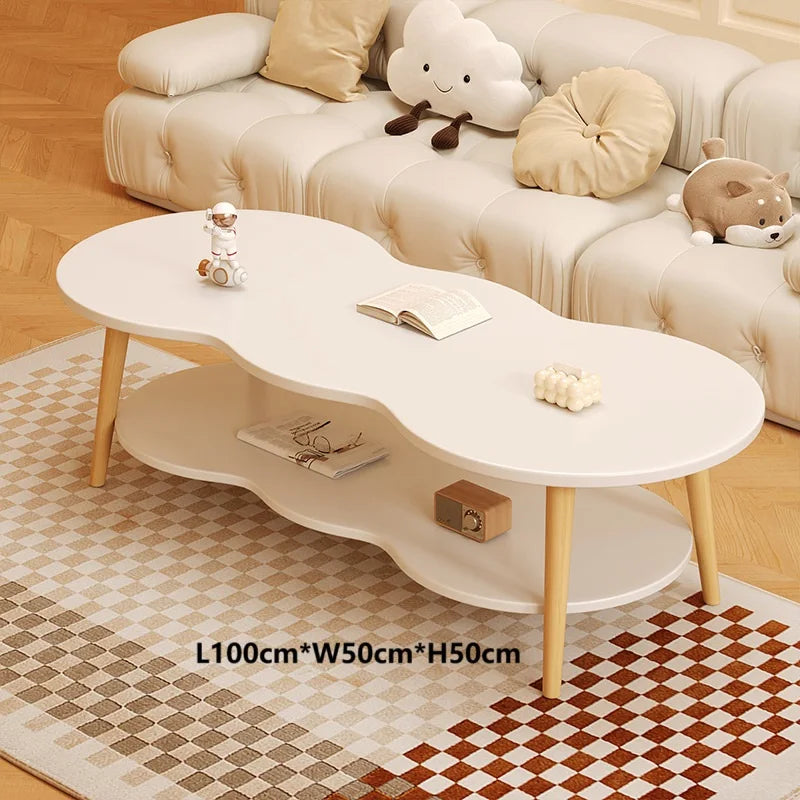 Formwell 100*50cm top 2 tier Peanut-Shaped Coffee Table Sofa Table Accent Table for Living Room easy assembling solid wood legs