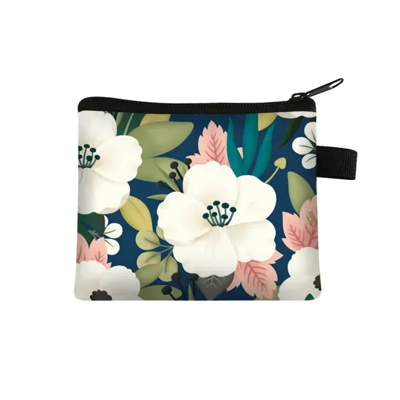 Tejesa Floral Print Small Cosmetic Bag Girl Women Sanitary Napkin Storage Organizer Bag Coin Card Money Eearphone Lipstick Holder Pouch