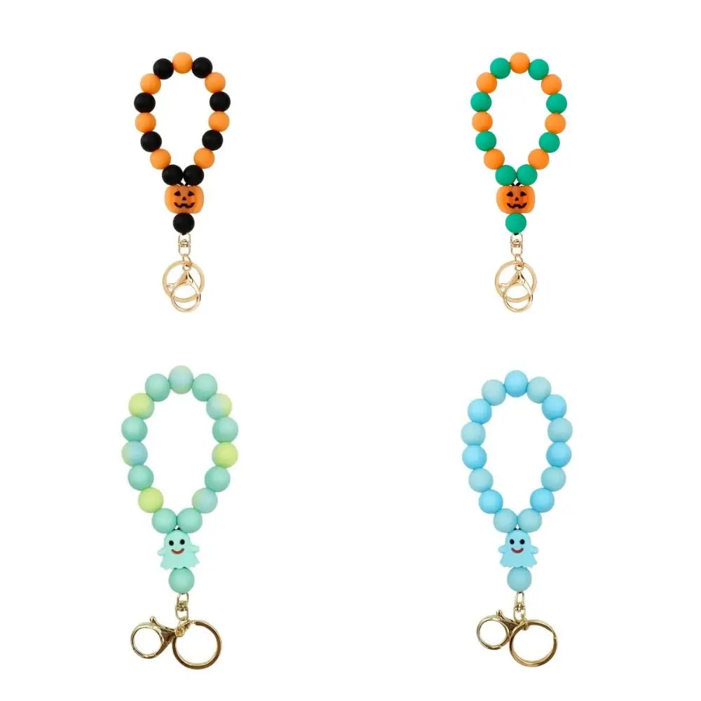 Pumpkin Luminous Ghost Keychain Silicone Fluorescent Halloween Ghost Pendant Lobster Buckle Ornaments Beads Keyring Party