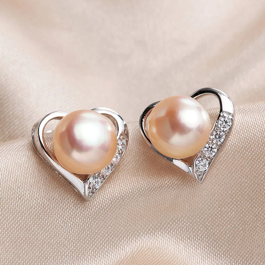YWYC 925 Sterling Silver Lover Zircon Pearl Earrings 9-10mm Natural Freshwater Pearl for Women Wedding Party Jewelry Gift