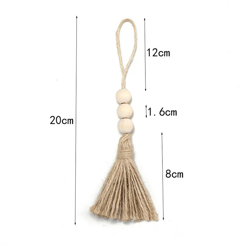 1pcs Tassel Fringe Jute Rope Tassels with 3 Wood Beads Hemp Burlap Tassels for DIY Craft Curtain Home Party Decorations