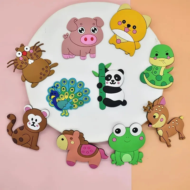 Tejesa 12pcs Cute Animal Fridge Magnets Set with Elephant, Giraffe,Cow, Sheep,Koala,Panda,Frog and so on - Soft Colorful Plastic Decor