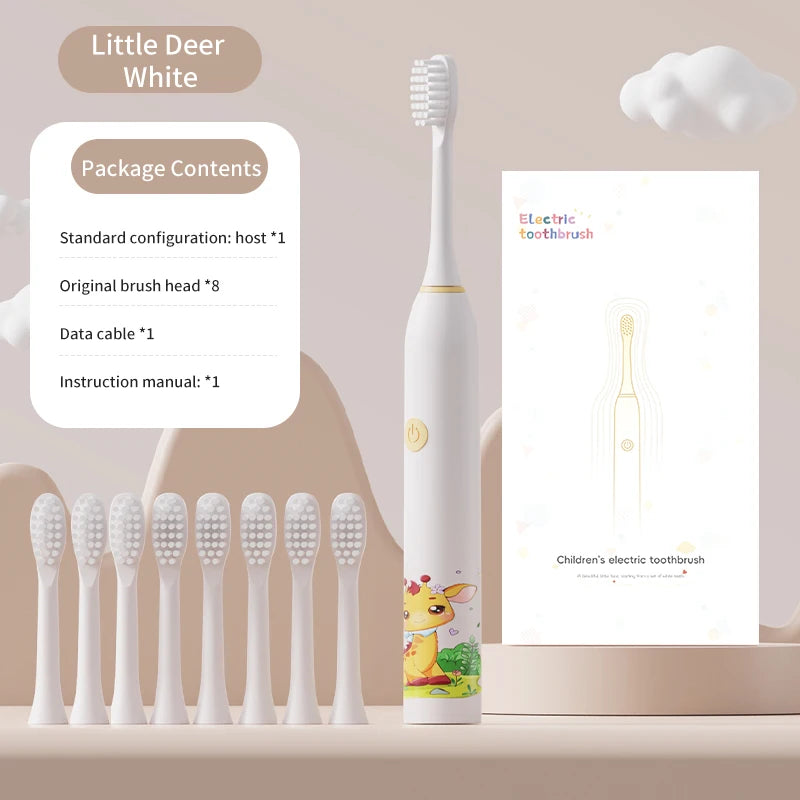 Kid's Electric Toothbrush With Replacement Heads Color Cartoon Soft Hair Cleaning Children Brush Rechargeable Sonic Toothbrush