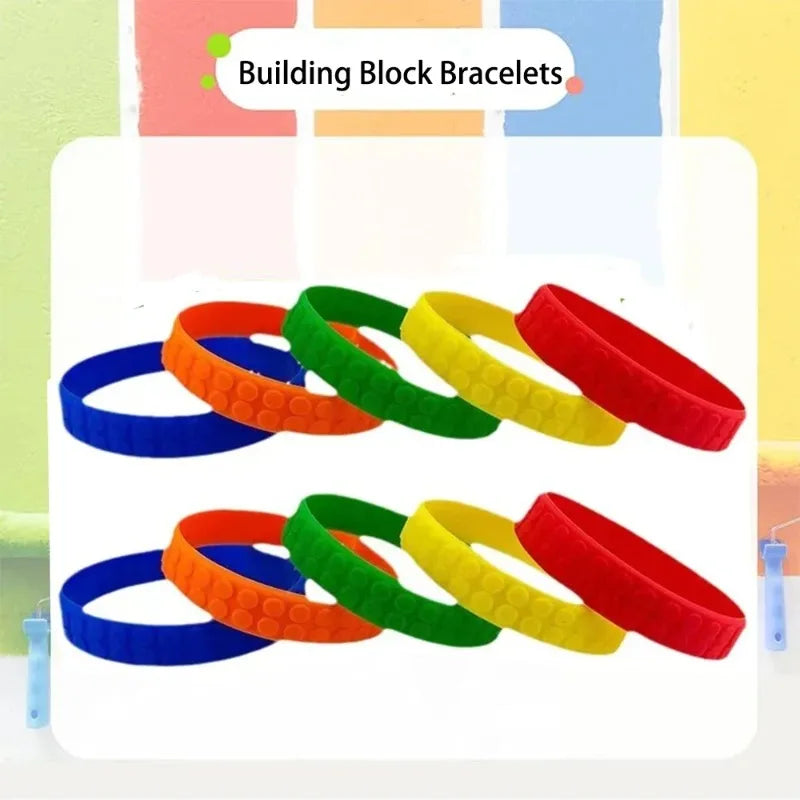10pcs Children's Fun Party Wristband  Embossed Block Party Silicone Bracelet Building block bracelet party gift