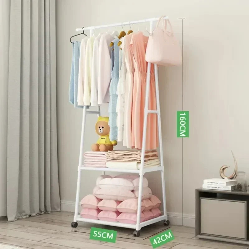 Mobile Clothes Hanger Triangle Floor Standing with Wheels Coat Rack Multi-function Household Bedroom Living Room Clothes Rack