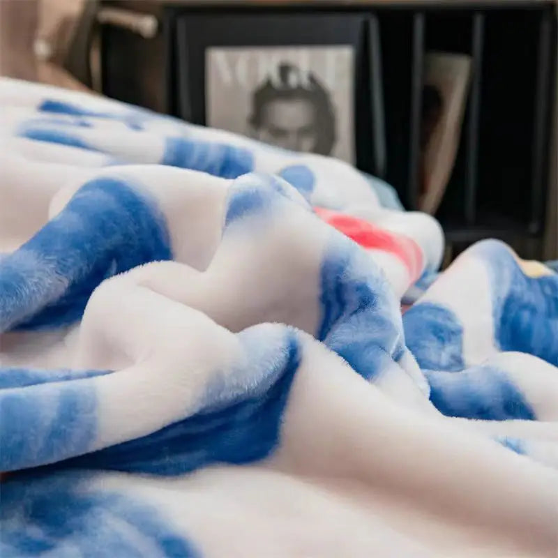 Hemasa Winter Mink Blankets For Beds Soft Warm Double Layer( 150*200Cm)  Cartoon Floral Pattern Faux Fur Thick Plaid Blankets