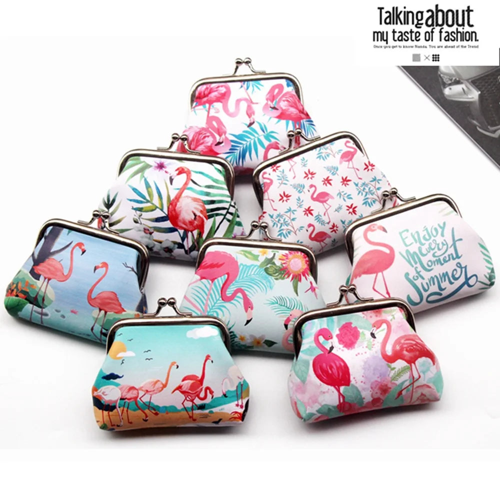 Cartoon Flamingo Printed Coin Purse Women Mini Pu Leather Wallet Kids Clutch Money Bag Female Pouch Hasp Change Purse Gift