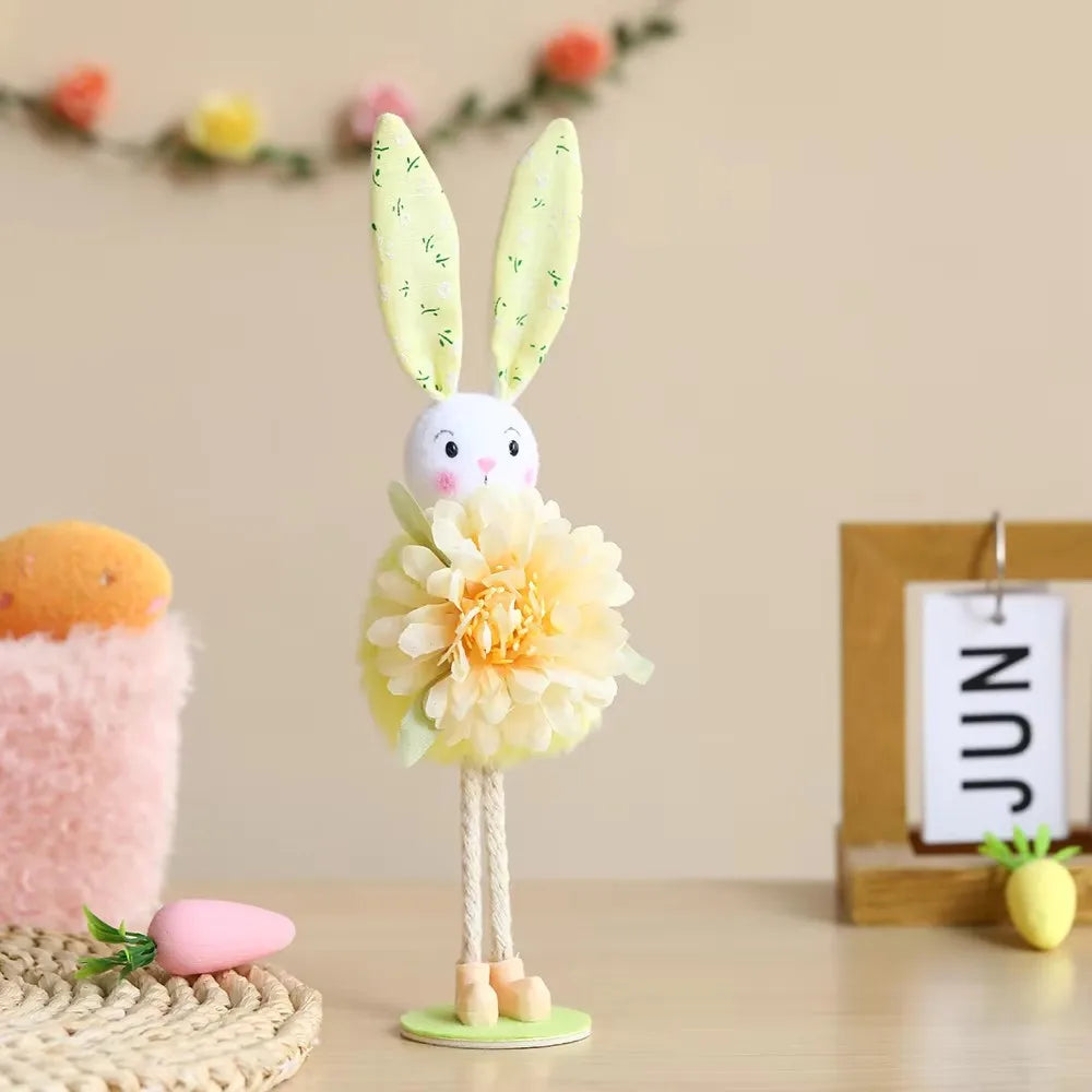 New Plush Flower Fairy Bunny Rabbit Dolls Hanging Ornaments Pink White Yellow Green Kids Girls Gifts Easter Home Decor