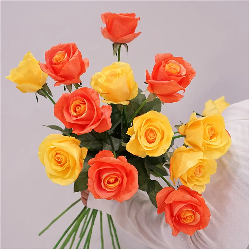 5Pcs Moist Feel Rose Artificial Flowers Branch Home Decoration Real Touch Roses Wedding Bouquet Party Table Flower Arrangement