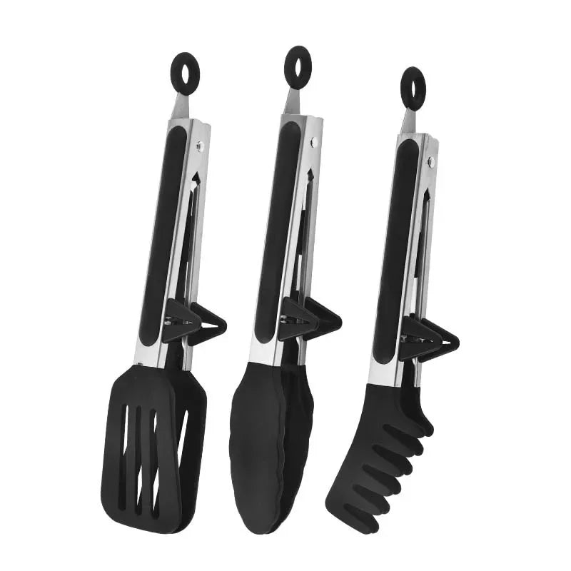 Hemasa 3Pcs Set Stainless Steel  Silicone Non-Slip Cooking Kitchen Tongs