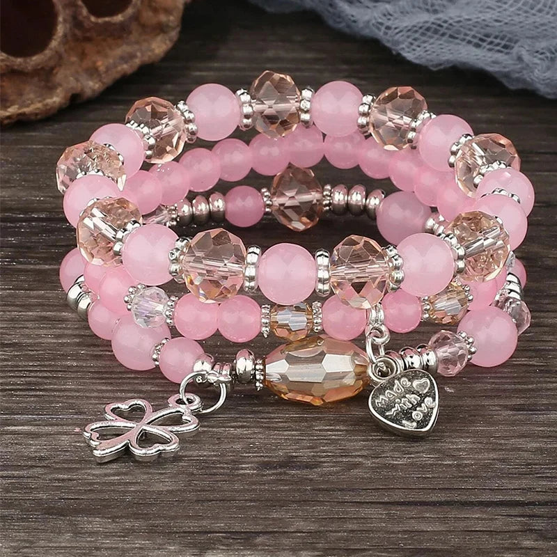 Fatima Cross Evil Eyes Charm Glass Beads Bracelets Set Purple Black PInk White Beaded Women Fashion Protect Jewelry Set